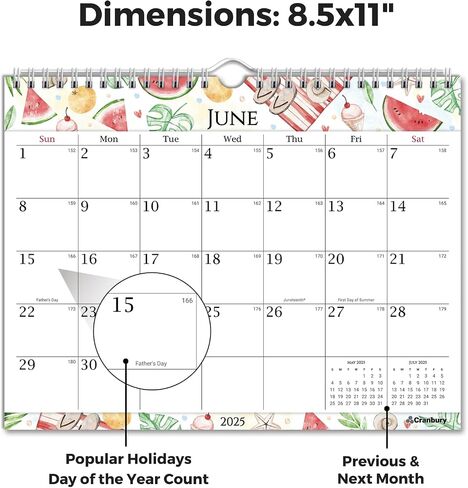 Cranbury Wall Calendar 2025-2026 8.5x11", Use Now to Dec 2026, Beautiful Floral Designs, Thick Paper, Large Daily Squares, Sturdy Spiral Binding, Use on Wall Lay or Flat as Monthly Desk Calendar in Saudi Arabia