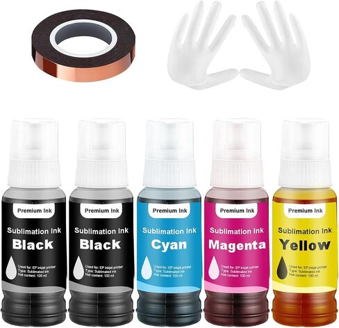 Sublimation Ink Refilled Bottles Work with Epson ET-2800 ET-2803 ET-2850 ET-2720 ET-2760 ET-4800 ET-15000 ET-2400 ET-3760 ET-4760 Inkjet Printers Heat Press Transfer on Mugs T-Shirts Pillow 5 x 100ML in Saudi Arabia