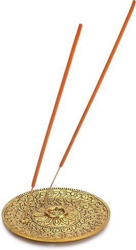 Ajuny Aluminium Silver Round Incense Holder with Ash Catcher for Sticks-Handmade Polished Incense Plate -Tibetan Style Flower Design 10 cm Incense Holder Meditation Accessories Spiritual in Saudi Arabia