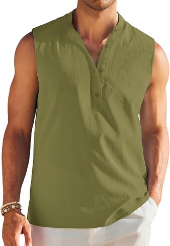 قمصان شاطئ بدون أكمام من COOFANDY للرجال قمصان صيفية بدون أكمام كاجوال Henley Tank Top in Kuwait