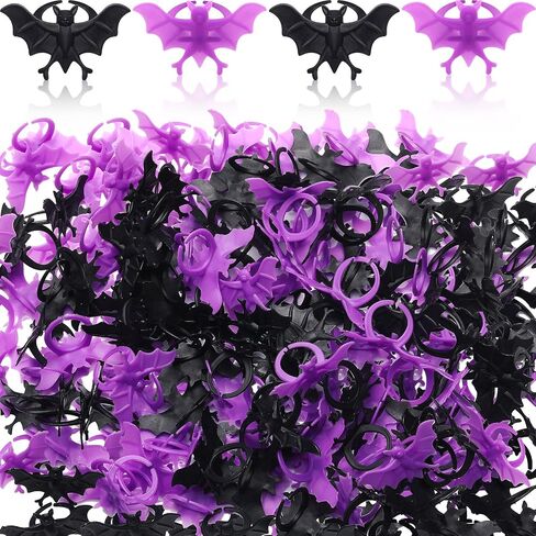 Zubebe 200 Pieces Halloween Spider Rings Bat Ring Plastic Spider Bat Rings Fake Toy Rings Bulk Halloween Rings Plastic Cupcake Topper for Halloween Decoration Party Favors Gifts in Saudi Arabia