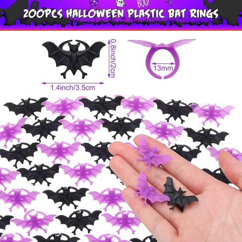 Zubebe 200 Pieces Halloween Spider Rings Bat Ring Plastic Spider Bat Rings Fake Toy Rings Bulk Halloween Rings Plastic Cupcake Topper for Halloween Decoration Party Favors Gifts in Saudi Arabia