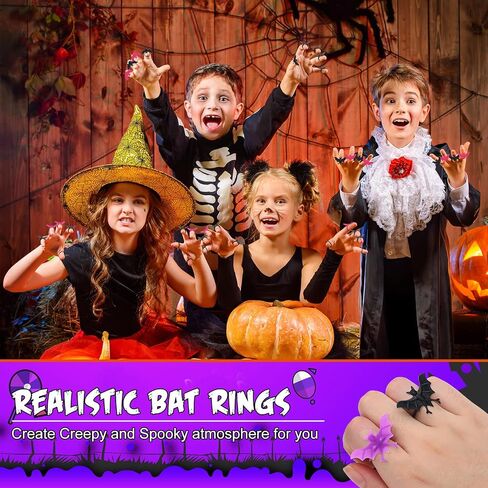 Zubebe 200 Pieces Halloween Spider Rings Bat Ring Plastic Spider Bat Rings Fake Toy Rings Bulk Halloween Rings Plastic Cupcake Topper for Halloween Decoration Party Favors Gifts in Saudi Arabia