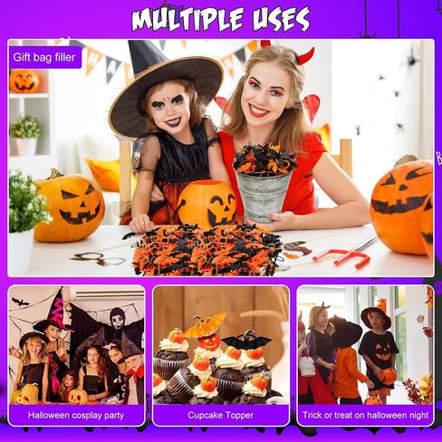 Zubebe 200 قطعة من حلقات العنكبوت للهالوين، حلقات الخفافيش البلاستيكية، حلقات الخفافيش العنكبوتية البلاستيكية، حلقات لعبة وهمية، حلقات الهالوين السائبة، قطع كب كيك بلاستيكية لتزيين الهالوين هدايا الحفلات in Saudi Arabia