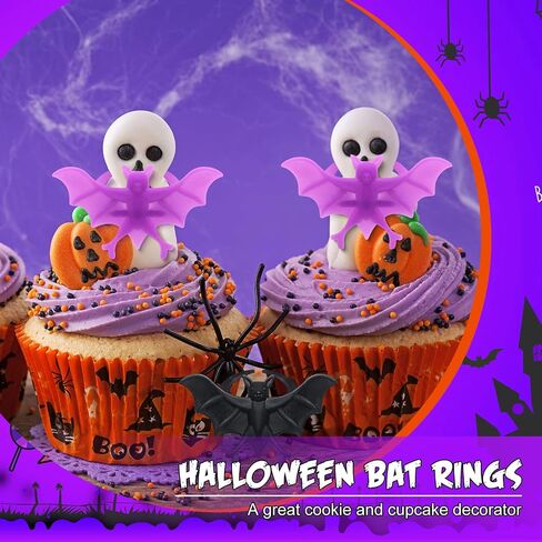 Zubebe 200 Pieces Halloween Spider Rings Bat Ring Plastic Spider Bat Rings Fake Toy Rings Bulk Halloween Rings Plastic Cupcake Topper for Halloween Decoration Party Favors Gifts in Saudi Arabia