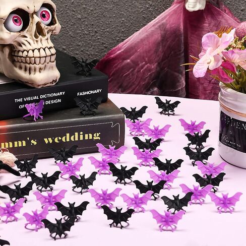 Zubebe 200 Pieces Halloween Spider Rings Bat Ring Plastic Spider Bat Rings Fake Toy Rings Bulk Halloween Rings Plastic Cupcake Topper for Halloween Decoration Party Favors Gifts in Saudi Arabia