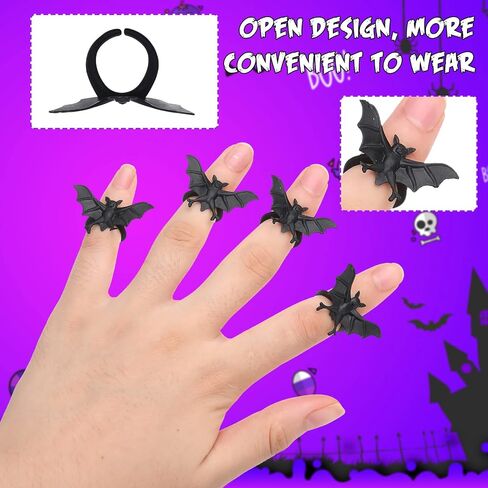 Zubebe 200 Pieces Halloween Spider Rings Bat Ring Plastic Spider Bat Rings Fake Toy Rings Bulk Halloween Rings Plastic Cupcake Topper for Halloween Decoration Party Favors Gifts in Saudi Arabia