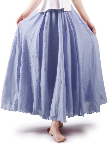 OCHENTA Women's Girls Elastic Waist Long Flowy Bohemian Cotton Casual Maxi Skirt for Summer Beach Holiday in Saudi Arabia