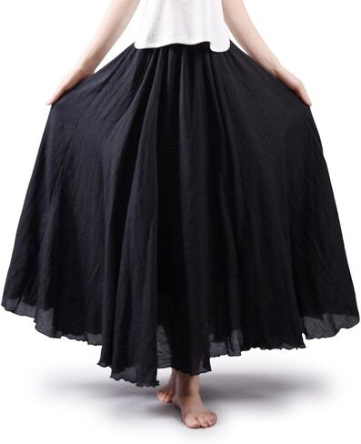 OCHENTA Women's Girls Elastic Waist Long Flowy Bohemian Cotton Casual Maxi Skirt for Summer Beach Holiday in Saudi Arabia