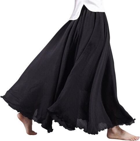 OCHENTA Women's Girls Elastic Waist Long Flowy Bohemian Cotton Casual Maxi Skirt for Summer Beach Holiday in Saudi Arabia