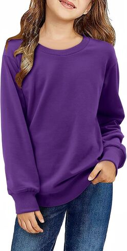 storeofbaby Girls Long Sleeve Sweatshirt Casual Crew Neck Ribbed Tops Loose Fit Pullover in Saudi Arabia