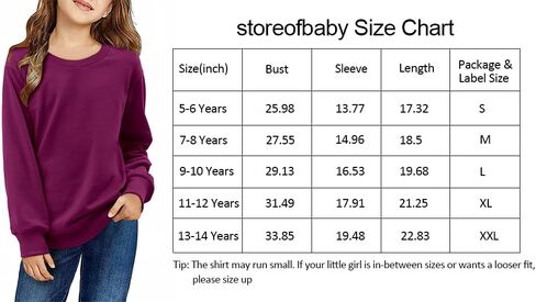 storeofbaby Girls Long Sleeve Sweatshirt Casual Crew Neck Ribbed Tops Loose Fit Pullover in Saudi Arabia