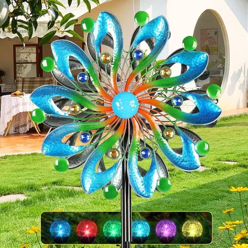 Wind Spinners for Yard and Garden-Wind Sculptures & Spinners 75 in Garden Kinetic Art with Solar Powered Multi-Color Glass Ball Light for Yard Garden Backyard Lawn Decorations in Saudi Arabia