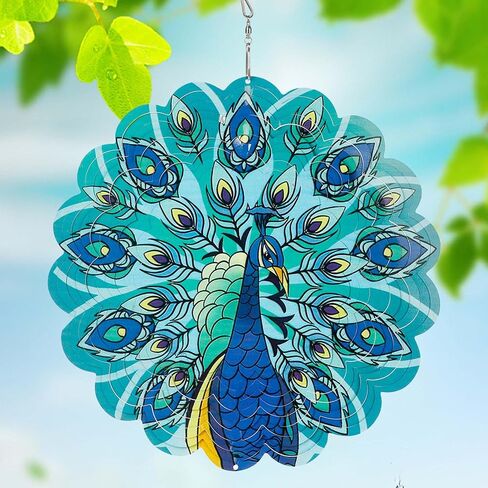 Wind Spinner-3D Stainless Steel Hanging Wind Catchers Kinetic,Hanging Ornament Outdoor Wind Spinner,12Inch Wind Spinners Outdoor Hanging for Gardens and Courtyards（Peacocks） in Saudi Arabia