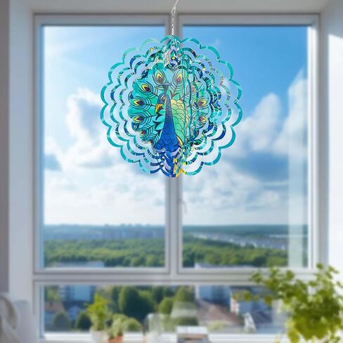 Wind Spinner-3D Stainless Steel Hanging Wind Catchers Kinetic,Hanging Ornament Outdoor Wind Spinner,12Inch Wind Spinners Outdoor Hanging for Gardens and Courtyards（Peacocks） in Saudi Arabia