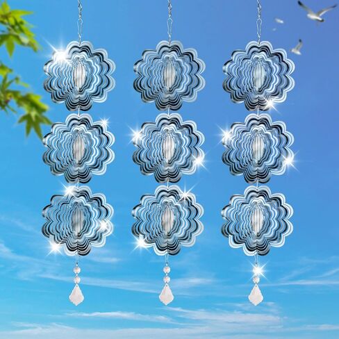 Reflective Bird Deterrents for Outside, Extra Sparkly Metal Hanging 3D Wind Spinners, Garden Décor, Bird Scare Repellent Devices to Keep Birds Away Your House Patio Orchards 9Pcs 5.31" in Saudi Arabia