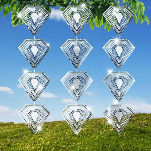 Reflective Bird Deterrents for Outside, Extra Sparkly Metal Hanging 3D Wind Spinners, Garden Décor, Bird Scare Repellent Devices to Keep Birds Away Your House Patio Orchards 9Pcs 5.31" in Saudi Arabia