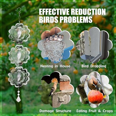 Reflective Bird Deterrents for Outside, Extra Sparkly Metal Hanging 3D Wind Spinners, Garden Décor, Bird Scare Repellent Devices to Keep Birds Away Your House Patio Orchards 9Pcs 5.31" in Saudi Arabia