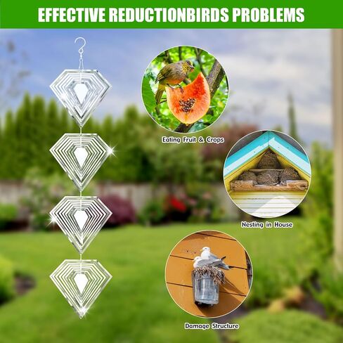 Reflective Bird Deterrents for Outside, Extra Sparkly Metal Hanging 3D Wind Spinners, Garden Décor, Bird Scare Repellent Devices to Keep Birds Away Your House Patio Orchards 9Pcs 5.31" in Saudi Arabia