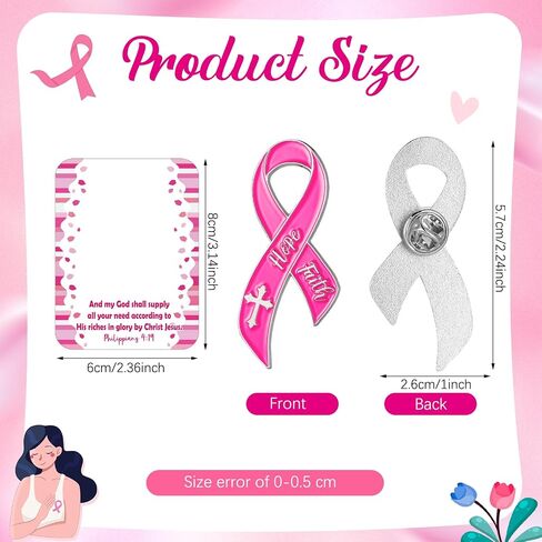 30 Sets Pink Ribbon Pins on Card Bulk Religious Faith Hope Breast Cancer Awareness Pins Gifts Pink Ribbon Lapel Pins with Bible Verse Christian Card for Women Survivors Charity Event in Saudi Arabia