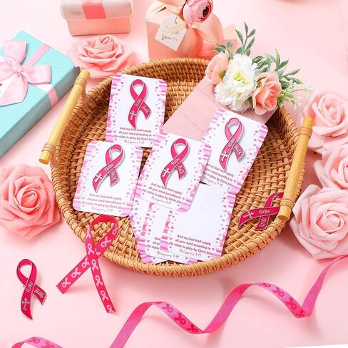 30 Sets Pink Ribbon Pins on Card Bulk Religious Faith Hope Breast Cancer Awareness Pins Gifts Pink Ribbon Lapel Pins with Bible Verse Christian Card for Women Survivors Charity Event in Saudi Arabia