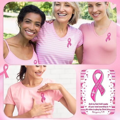 30 Sets Pink Ribbon Pins on Card Bulk Religious Faith Hope Breast Cancer Awareness Pins Gifts Pink Ribbon Lapel Pins with Bible Verse Christian Card for Women Survivors Charity Event in Saudi Arabia