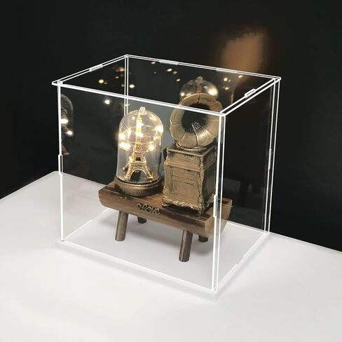 حافظة عرض من الأكريليك الشفاف، حامل صندوق عرض مكعب مع قاعدة بيضاء من مادة PVC، عرض حماية ضد الغبار للتماثيل التذكارية للمقتنيات (8 × 8 × 12 بوصة، 20 × 20 × ارتفاع 30 سم) in Kuwait