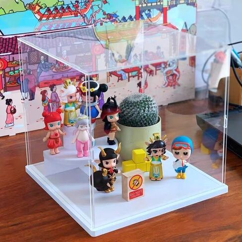 Clear Acrylic Display Case, Assemble Cube Display Box Stand with PVC Material White Base, Dustproof Protection Showcase for Collectibles Memorabilia Figurines (8*8*12inch;20*20*H30cm) in Kuwait