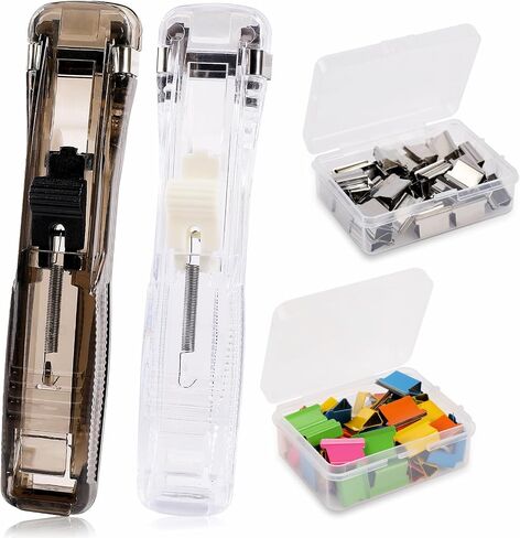 2 Pcs Portable Handheld Paper Clam Clip Dispenser Paper Clam Clip Dispenser with 100 Pcs Paper Clam Clip Refills Mini Push Stapler Paper Cip Dispenser Paper Clamps for Fixing Paper Documents in Saudi Arabia