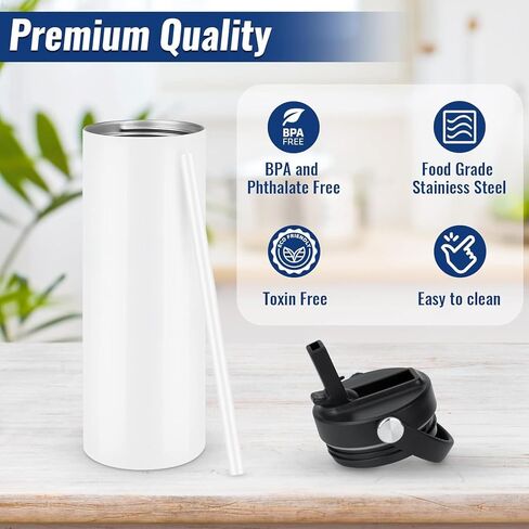 faurimmer 24 حزمة التسامي DIY بهلوان مجموعة 20oz أكواب التسامي أربع طبقات الفولاذ المقاوم للصدأ مستقيم نحيل السفر فارغة بهلوان السائبة مع غطاء، ملصقات DIY يتقلص التفاف لنقل الحرارة الصحافة الحرارة in Kuwait