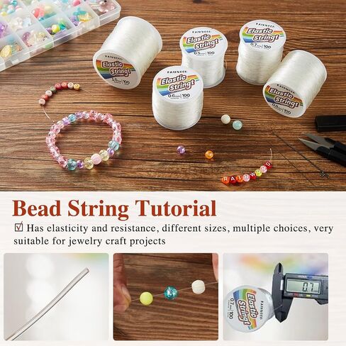 Elastic Bracelet String Cord Kit: 2 Rolls of 200m (0.5mm) Clear Beaded Stretch Cord with Tools - Perfect for Bracelet Making and DIY Jewelry Projects! in Saudi Arabia
