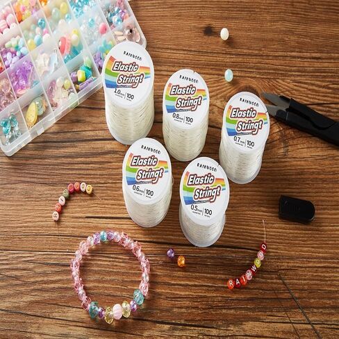 Elastic Bracelet String Cord Kit: 2 Rolls of 200m (0.5mm) Clear Beaded Stretch Cord with Tools - Perfect for Bracelet Making and DIY Jewelry Projects! in Saudi Arabia