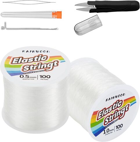 Elastic Bracelet String Cord Kit: 2 Rolls of 200m (0.5mm) Clear Beaded Stretch Cord with Tools - Perfect for Bracelet Making and DIY Jewelry Projects! in Saudi Arabia