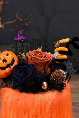Halloween Table Decor Preserved Flowers Black Roses with Pumpkins and Hydrangea, Halloween Table Centerpiece for Dining Kitchen Living Room Bedroom Front Door (Orange) in Saudi Arabia