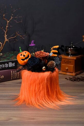 Halloween Table Decor Preserved Flowers Black Roses with Pumpkins and Hydrangea, Halloween Table Centerpiece for Dining Kitchen Living Room Bedroom Front Door (Orange) in Saudi Arabia