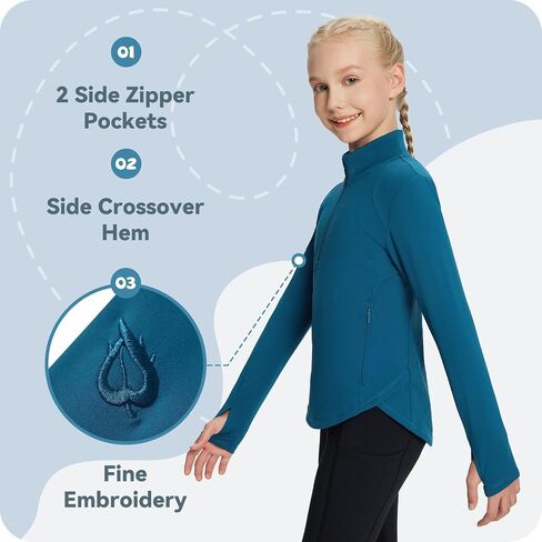 BALEAF Fleece Lined Girls Horse Riding Shirts With Pants Thermal Equestrian Clothing(Blue & Black,Size M) in Saudi Arabia