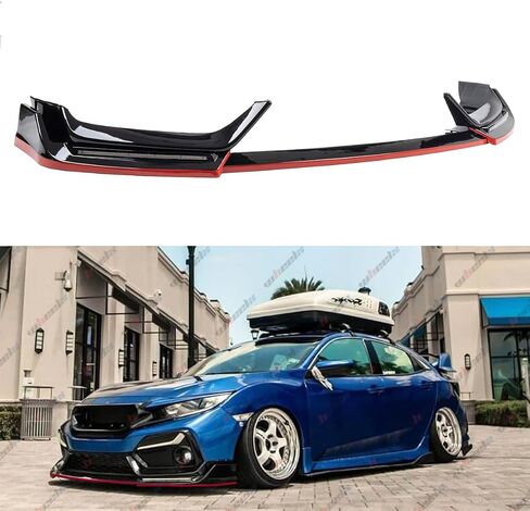 Front Bumper Lip W/Light Compatible with 2016-2021 Honda Civic Hatchback & Si, Red Line Style Air Dam Spoiler Splitter with LED Daytime Running Lights Fit for 16-21 (Carbon Fiber Pattern) in Saudi Arabia