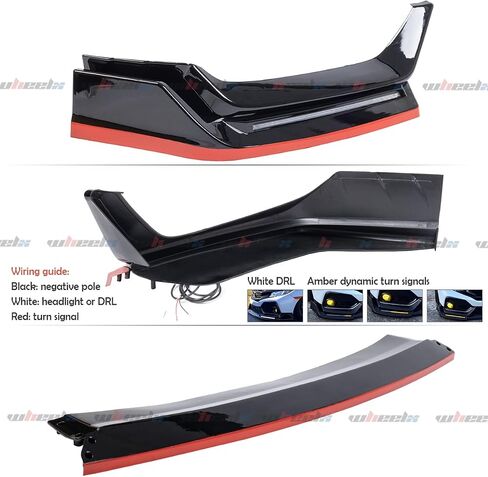 Front Bumper Lip W/Light Compatible with 2016-2021 Honda Civic Hatchback & Si, Red Line Style Air Dam Spoiler Splitter with LED Daytime Running Lights Fit for 16-21 (Carbon Fiber Pattern) in Saudi Arabia
