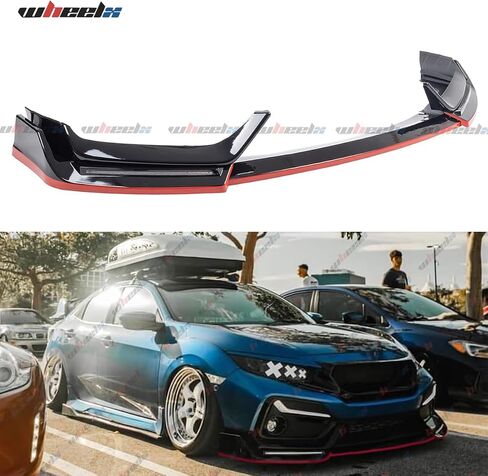 Front Bumper Lip W/Light Compatible with 2016-2021 Honda Civic Hatchback & Si, Red Line Style Air Dam Spoiler Splitter with LED Daytime Running Lights Fit for 16-21 (Carbon Fiber Pattern) in Saudi Arabia