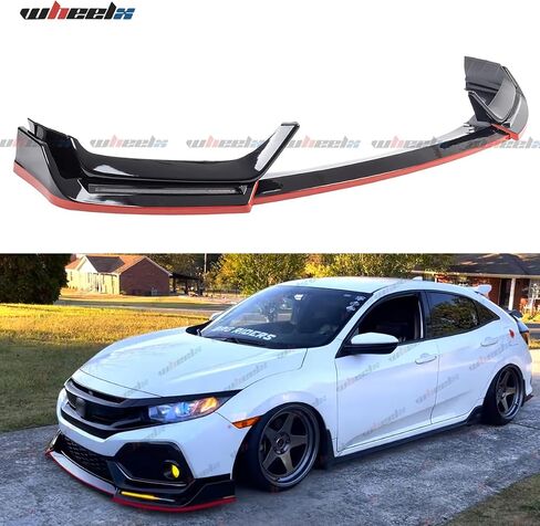 Front Bumper Lip W/Light Compatible with 2016-2021 Honda Civic Hatchback & Si, Red Line Style Air Dam Spoiler Splitter with LED Daytime Running Lights Fit for 16-21 (Carbon Fiber Pattern) in Saudi Arabia