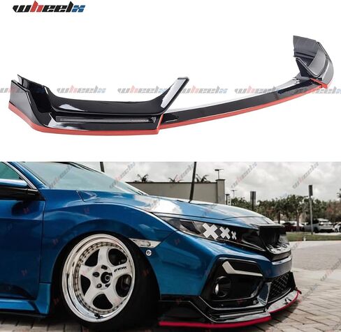 Front Bumper Lip W/Light Compatible with 2016-2021 Honda Civic Hatchback & Si, Red Line Style Air Dam Spoiler Splitter with LED Daytime Running Lights Fit for 16-21 (Carbon Fiber Pattern) in Saudi Arabia