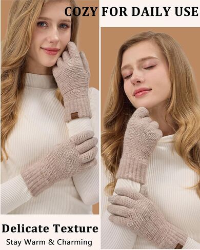 REACH STAR 2 Pairs Winter Gloves for Women Touch Screen Elastic Thermal Knit Lining Warm Gloves for Cold Weather in Saudi Arabia