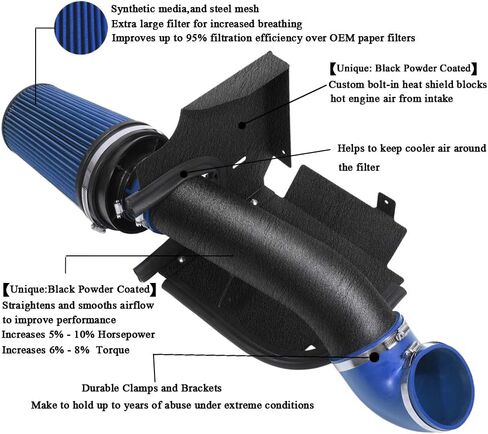 MooSun 4" inches Performance Cold Air Intake Kit with Filter & Powder Coated Intake Tube Pipe for 99-06 GMC Chevy 1999 2000 2001 2002 2003 2004 2005 2006 V8 4.8L/5.3L/6.0L (Black&Black) in Kuwait