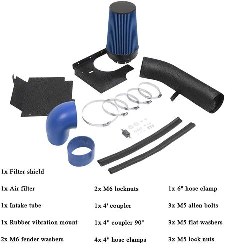 MooSun 4" inches Performance Cold Air Intake Kit with Filter & Powder Coated Intake Tube Pipe for 99-06 GMC Chevy 1999 2000 2001 2002 2003 2004 2005 2006 V8 4.8L/5.3L/6.0L (Black&Black) in Kuwait