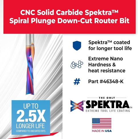 Amana Tool - 46341-K Solid Carbide Spektra Extreme Tool Life Coated Spiral Plunge For Soli in Saudi Arabia