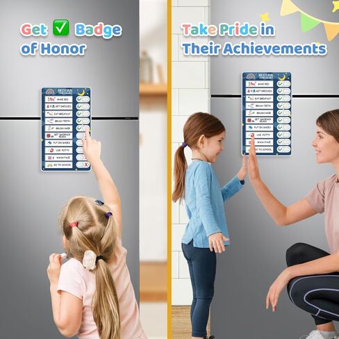 2 in 1 Bedtime/Morning Routine Chart for Kids Toddlers, Magnetic Chore Chart for Kids, Cute Visual Schedule for Kids Schedule Board for Home, Kids Checklist to Do List ADHD Tools for Kids in Kuwait