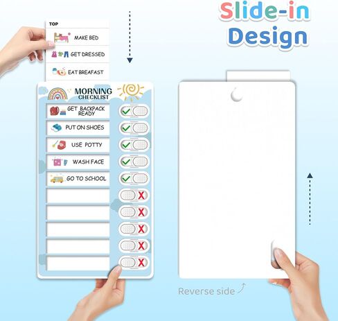 2 in 1 Bedtime/Morning Routine Chart for Kids Toddlers, Magnetic Chore Chart for Kids, Cute Visual Schedule for Kids Schedule Board for Home, Kids Checklist to Do List ADHD Tools for Kids in Kuwait