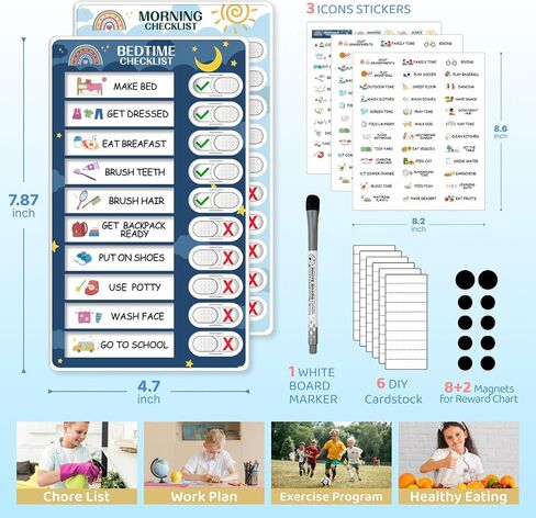 2 in 1 Bedtime/Morning Routine Chart for Kids Toddlers, Magnetic Chore Chart for Kids, Cute Visual Schedule for Kids Schedule Board for Home, Kids Checklist to Do List ADHD Tools for Kids in Kuwait