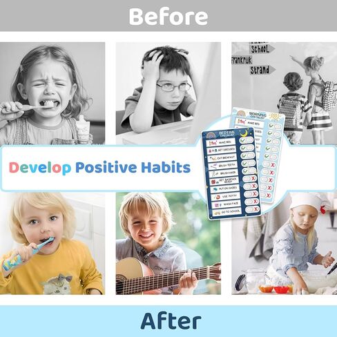 2 in 1 Bedtime/Morning Routine Chart for Kids Toddlers, Magnetic Chore Chart for Kids, Cute Visual Schedule for Kids Schedule Board for Home, Kids Checklist to Do List ADHD Tools for Kids in Kuwait