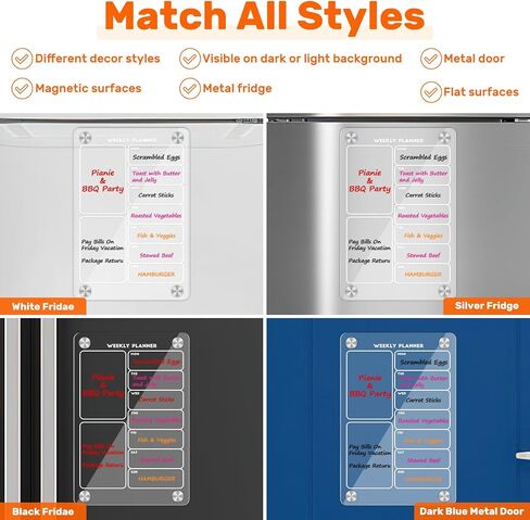 Acrylic Magnetic Calendar for Fridge, Weekly Planner Transparent Dry Erase Board for Refrigerator includes 4 Colors Markers and Eraser Apartment Decor Must Haves Acrylic Board for Kitchen（12"X8"） in Saudi Arabia